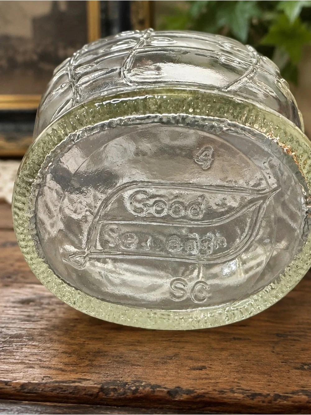 Vintage Good Seasons Clear Glass Salad Dressing Cruet Vine Leaf Embossed Bottle